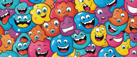 Poster - Abstract Funny smiling happy faces, colorful cartoon  pattern 