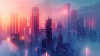 banner of city with skyscrapers and futuristic office buildings. abstract design