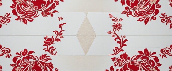 Wall Mural - Chinese Pattern  Tile Red and White Wall Paper