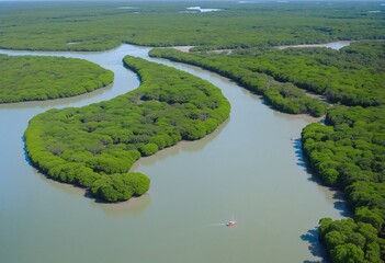 Green mangrove forest, top view