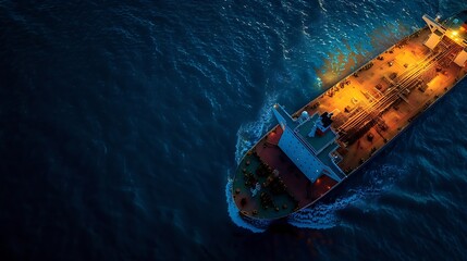 Poster - Aerial top view cargo bulk carrier ship on the sea at night : Generative AI