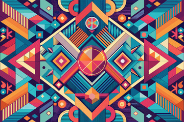 Poster - a colorful geometric pattern with a circle and a star, An abstract pattern using geometric shapes and vibrant colors