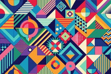 Poster - a colorful geometric pattern with a circle and a star, An abstract pattern using geometric shapes and vibrant colors