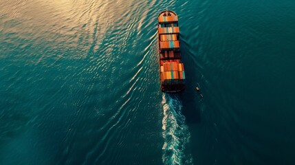 Poster - Aerial top view of International Containers Cargo ship oversea Freight Transportation Shipping cargo to harbor Nautical Vessel Important and efficient transport Logistics import export : Generative AI