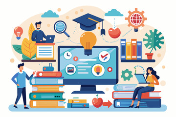 Fototapete - a group of people sitting around a computer, An adaptive learning system tailored to individual student needs and progress