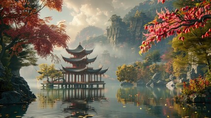 Wall Mural - Ancient style oriental landscape