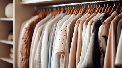 Canvas Print - A closet with clothes hanging on racks and a rack of shirts, AI