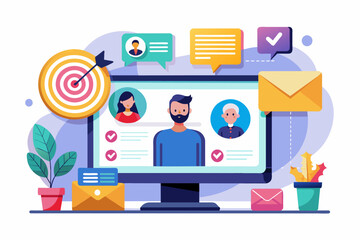 Leinwandbilder - a computer screen with people on it and a box with a box of mail, personalized email marketing campaign to target specific customer segments