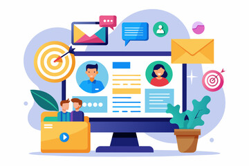Leinwandbilder - a computer screen with people on it and a box with a box of mail, personalized email marketing campaign to target specific customer segments