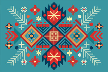 Fototapete - a colorful rug with a pattern of arrows, Scandinavian-inspired pattern with clean lines and geometric shapes
