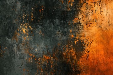 Poster - Orange and black texture background with grunge effect, perfect for design projects that require a raw and industrial look. The contrasting colors create a bold and eye-catching effect