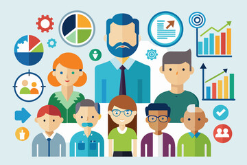 Aufkleber - a group of people with different icons, Design icons depicting different demographic groups for population-related infographics