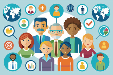 Aufkleber - a group of people with different icons, Design icons depicting different demographic groups for population-related infographics