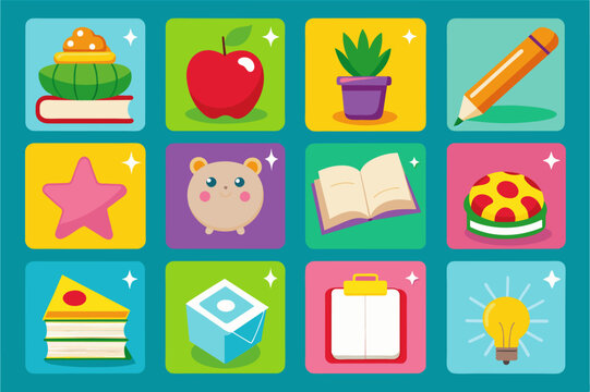a set of icons with different items for learning, seriesflashcards to help students memorize important vocabulary words