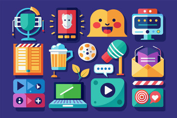 Fototapete - a set of flat design icons, seticons for a entertainment app representing various formsentertainment