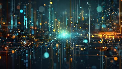 Poster - Digital Cyberspace with Particles and Digital Data Network Connections. High Speed Connection and Data Analysis Technology Digital Abstract Background Concept. Seamless Loop.