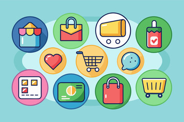 Poster - a bunch of different colored icons, seticons for a shopping app representing different categoriesproducts