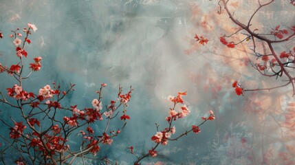 Wall Mural - 
Artistic overlays featuring tree branches and flowers for creative photo editing

