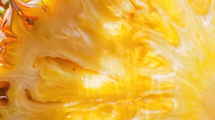 Pineapple slice macro close-up. Fresh pine apple texture surface for wallpaper banner background with copyspace