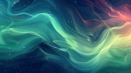 Poster - Abstract background with glowing, flowing lines in green, blue, and pink with a starry night sky effect.