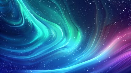 Canvas Print - abstract background with glowing, flowing lines in teal, blue, and pink with a starry night sky effe