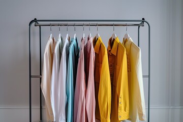 Wall Mural - A rack of clothes with a white background