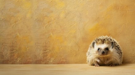 Baby hedgehog curling up, soft earthy background with space for text, suitable for pet care guides