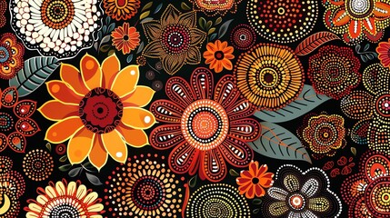 Poster - A vibrant and colorful floral pattern with a dot-style design.
