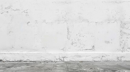 A weathered and distressed white wall texture with paint peeling and visible cracks, ideal for backgrounds