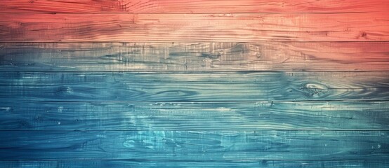 Poster - Wooden planks forming a background with a color gradient going from red to blue, ideal for design and art projects. The planks are old and show the grain of the wood