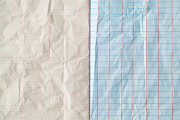 Poster - Crumpled graph paper with red grid lines on white and blue. Adds depth and character to vintage design. Ideal for office, school, or educational themes