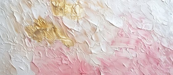 Poster - Vibrant abstract oil painting with textured pink, white, and gold brush strokes, perfect for adding color to any space