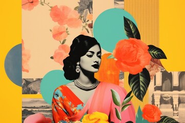 Wall Mural - Collage Retro dreamy south asian cultural art painting collage.