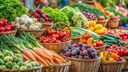 Wall Mural - Fresh vegetables on display at a farmers market , organic, fresh, nutritious, produce, market, healthy eating, colorful
