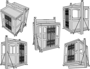 Poster - Vector illustration sketch of European model old classic vintage elevator machine design