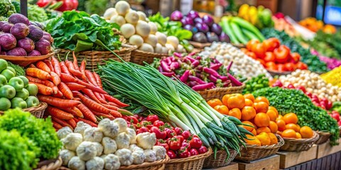 Wall Mural - Fresh vegetables displayed at a local market stall , organic, farmers market, colorful, healthy, fresh, produce, market