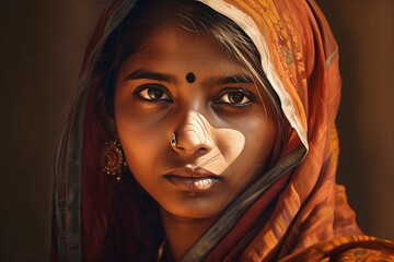 Portrait of a beautiful indian girl in traditional sari.