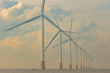 Wall Mural - landscape with turbine green energy electricity, windmill for electric power production, wind turbin