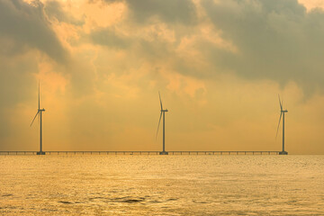 Wall Mural - landscape with turbine green energy electricity, windmill for electric power production, wind turbin