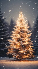 Wall Mural - White spruce tree christmas winter plant.