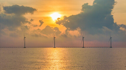 Wall Mural - landscape with turbine green energy electricity, windmill for electric power production, wind turbin