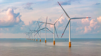 Wall Mural - landscape with turbine green energy electricity, windmill for electric power production, wind turbin