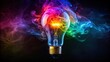 © guntapong - Colorful light bulb emitting vapor on dark background, vibrant, colorful, light bulb, vapor, abstract, artistic, illuminated