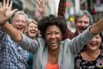 Group of happy senior people having fun outdoors - Multiracial group of people having fun together