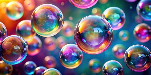 Wall Mural - Colorful bubbles floating on background, bright, colorful, bubbles,background, vibrant, cheerful, lively, shiny, round