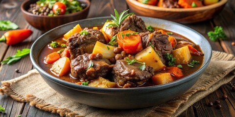 Wall Mural - Authentic Jamaican oxtail stew with carrots, potatoes, and savory gravy , Caribbean, flavors, Jamaican, oxtail stew, carrots