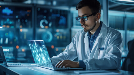 Poster - portrait of an engineer working on laptop