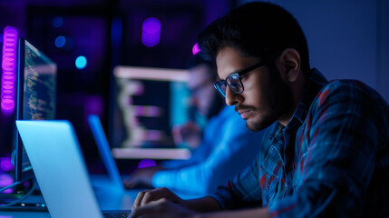 Poster - portrait of an engineer working on laptop