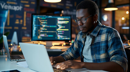 Poster - portrait of an engineer working on laptop