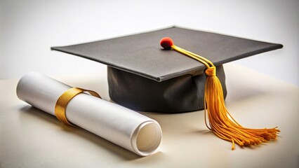 A symbolic graduation cap on top of a diploma with a tassel, celebrating the completion of studies, graduation, school